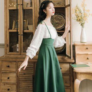 Off-shoulder Lace Blouse / Midi Jumper Skirt