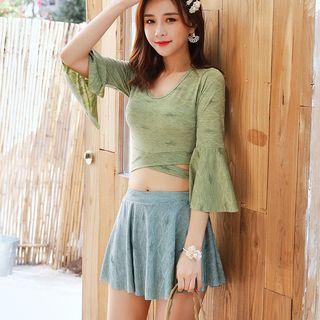Set: Tie Back 3/4-sleeve Rashguard + Swim Skirt