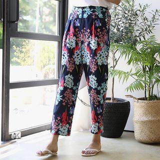Band-waist Pattern Linen Blend Pants