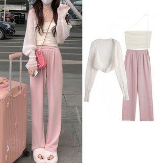 Lantern-sleeve Cardigan / Camisole Top / Wide Leg Pants
