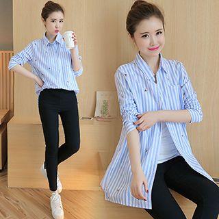 Embroidery Striped Long Shirt