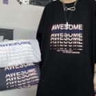 3/4-sleeve Reflective Lettering Print T-shirt