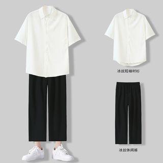 Elbow-sleeve Shirt / Straight Leg Pants / Set