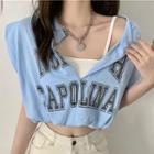 V-neck Mock Two-piece Cropped T-shirt