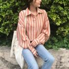 Striped Long-sleeve Loose-fit Chiffon Shirt