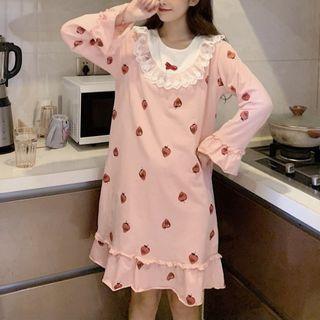 Strawberry Print Bell-sleeve A-line Sleep Dress