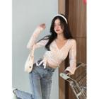Long-sleeve V-neck Floral T-shirt Floral - White - One Size