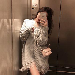 V-neck Fringe Hem Sweater