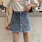 Buttoned A-line Denim Mini Skort