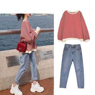 Striped Sweatshirt / Harem Jeans / Set