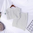 Set: Striped Cap-sleeve Top + Skirt