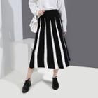 Striped Midi A-line Skirt Black - One Size