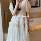 Short-sleeve Square-neck Frill Trim Smock Dress