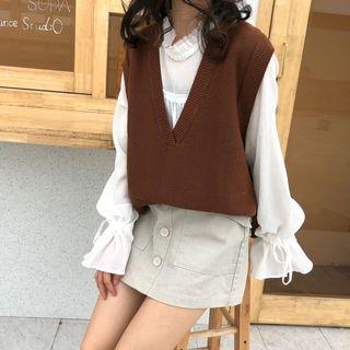 Bell Sleeve Mock Knit Blouse