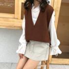 Bell Sleeve Mock Knit Blouse
