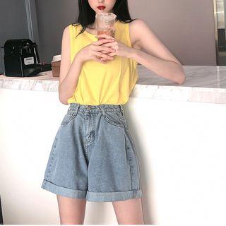 Wide-leg Denim Shorts / Plain Tank Top