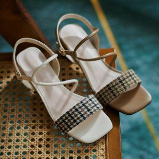 Houndstooth Chunky Heel Sandals