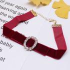 Rhinestone Velvet Choker Red - One Size