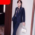 Double-breasted Blazer / Straight-cut Pants / Dotted Shirt