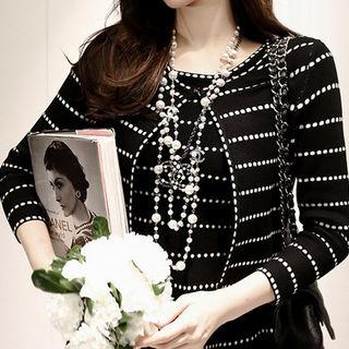 Set: Striped Cardigan + Sleeveless A-line Dress