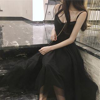Spaghetti-strap A-line Mesh Midi Dress