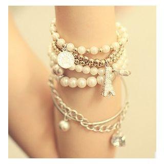 Faux Pearl Eiffel Tower Layered Bracelet
