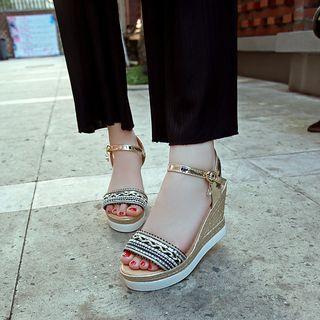 Faux-suede Sequined Wedge Sandals