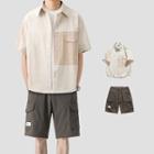 Elbow-sleeve Two-tone Shirt / Cargo Shorts