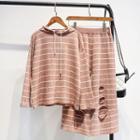 Set: Striped Hooded Sweater + Wide-leg Knit Pants