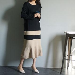 Contrast-trim Long Knit Dress
