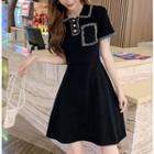 Fringed Trim Short-sleeve A-line Polo Dress