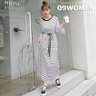 Plus Size Tie-waist Stripe Maxi Dress