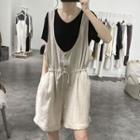 Button Drawstring-waist Wide-leg Jumper Shorts