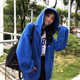 Bear Embroidered Zip Hoodie