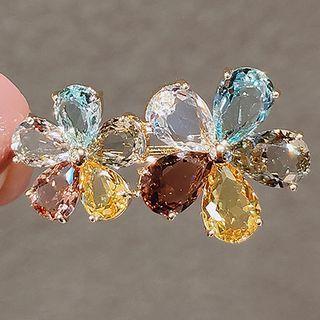 Flower Faux Crystal Hair Clip Ly723 - Yellow & Blue - One Size
