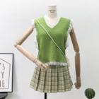 Lace-trim Summer Knit Vest Green - One Size