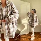 Bishop-sleeve Plaid Oversize Shirt Ivory - One Size