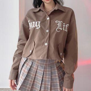Long Sleeve Lettering Button Shirt Jacket