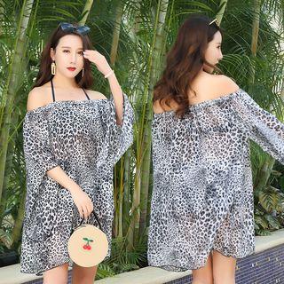 Set: Leopard Print Cover-up + Halter Bikini