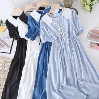 Bow Color Panel Peter Pan Collar Short-sleeve Dress