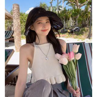 Halter Knit Cropped Camisole Top White - One Size