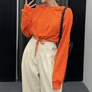 Drawstring-cuff Cropped Hoodie
