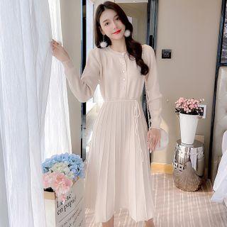 Long-sleeve Plain Knit A-line Dress