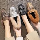 Faux Suede Beaded Faux Fur Lined Mules