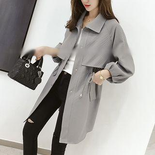 Houndstooth Snap Button Trench Coat