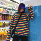 Rainbow-stripe Sweatshirt As Shown In Figure - One Size