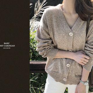 Buttoned Wool Blend Knit Cardigan