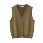 V-neck Lettering Embroidered Vest Vest - Brown - One Size