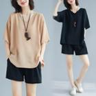 Set: Elbow-sleeve T-shirt + Wide-leg Shorts