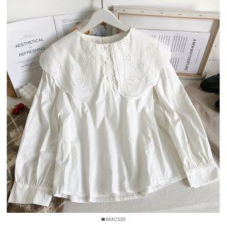 Patchwork Sailor-collar Loose Shirt White - One Size